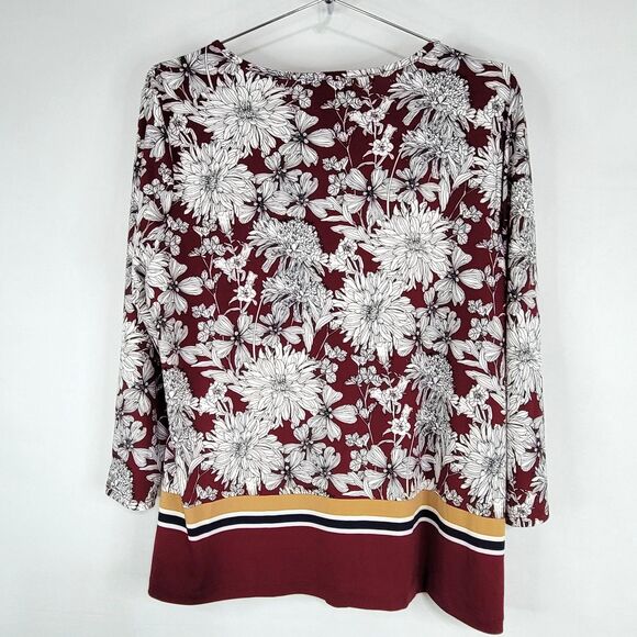 Liz Claiborne Career Petite maroon white black floral tunic top petite large - Picture 3 of 6